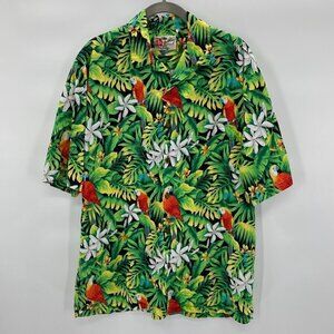 The Hawaiian Original Green Parrot Print Button Down Casual Shirt Men's Size M
